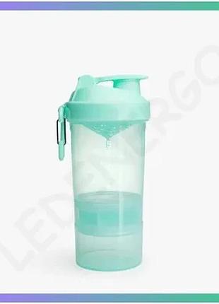 Шейкер smart shake original2go 600 мл м'ятний зелений контейнер для протеїну з сіткою для коктейлів sku_fitsh_cn10631