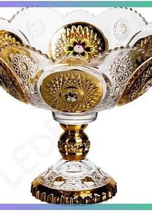 Скляна ваза для фруктів gold glass 22 см містка чаша на ніжці для сервірування фруктів та випічки sku_hp-34-140