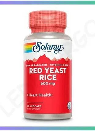 Червоний дріжджовий рис solaray red yeast rice 600 мг 90 капсул для серцево-судинної системи добавка sku_fitsh_cn20554-1