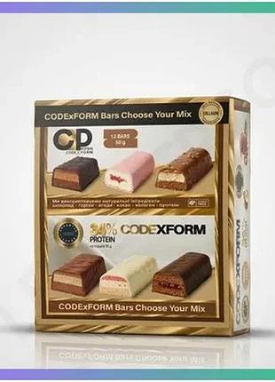 Протеиновый батончик codexform protein bar mix 12 штук по 50 грамм для перекуса без добавленного сахар sku_fitsh_cn20548-1