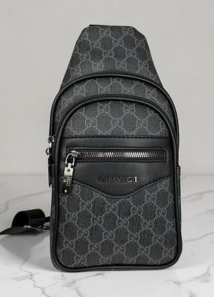 Мужская сумка бананка стиль гуччи на грудь, сумка-бананка слинг gucci премиум качество