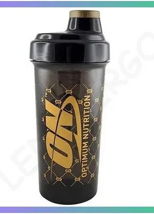 Шейкер optimum nutrition 700 мл черный с золотыми надписями для спортивных напитков с закруткой и сетк sku_fitsh_cn13069