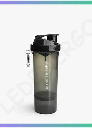Шейкер smart shake slim 500 мл димчасто-чорний контейнер для протеїну з відсіками для таблеток sku_fitsh_cn4840