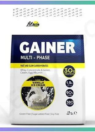 Гейнер fitwin gainer multi-phase 1.5 кг ванільне морозиво для набору м'язової маси та відновлення енер sku_fitsh_cn14880-2