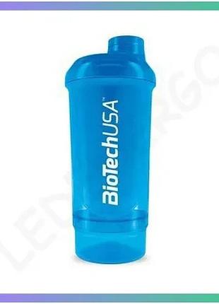Шейкер biotech wave compact 500 мл з контейнером 150 мл блакитний для спортивних напоїв та порошків sku_fitsh_cn2151