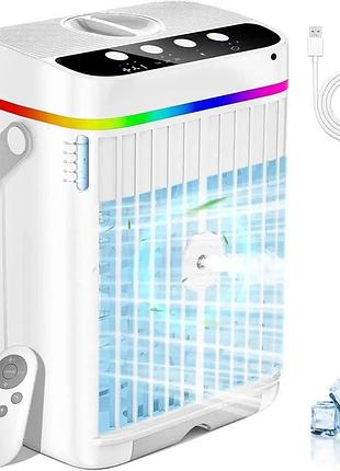 Мобильный мини-кондиционер ajvv 4-в-1 с led подсветкой, увлажнитель воздуха, настольный вентилятор, белый