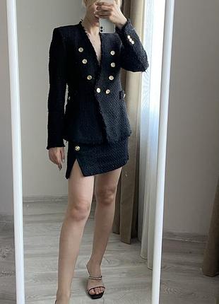 Zara твідовий костюм піджак спідниця xs