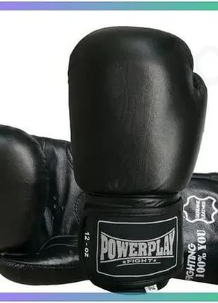 Боксерські рукавиці power play 10 унцій чорні для тренувань та спарингів натуральна шкіра sku_fitsh_cn11090-1