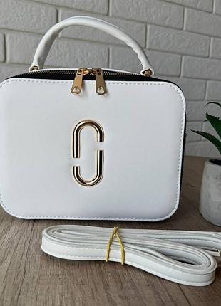 Стильна сумка жіноча міні через плече marc jacobs, каркасна сумка чорна біла білий