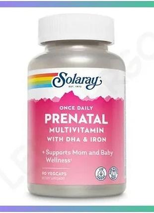 Пренатальный мультивитамин solaray once daily prenatal multivitamin 90 вегакапсул для женщин с dha и ж sku_fitsh_cn20313-1