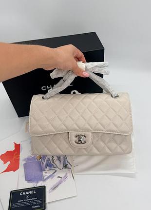 Chanel classic flap 25 cream caviar silver hardware 25 см