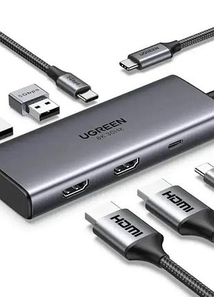 Usb-хаб ugreen cm498 6-in-1 usb-c to 2xusb-a/2xusb-c/2xhdmi silver