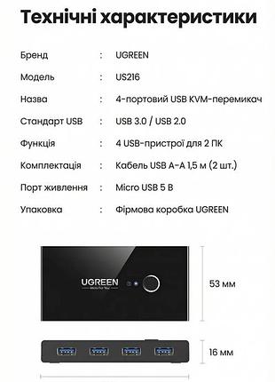 Usb-переключатель ugreen us216 usb 2.0 для 2 пк на 4 устройства micro usb черный 2