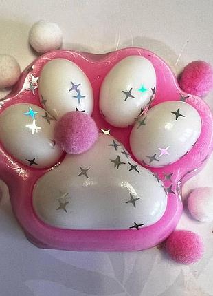 Игрушка сквиш таба лапка антистресс, с звездами, 7 см, розовая