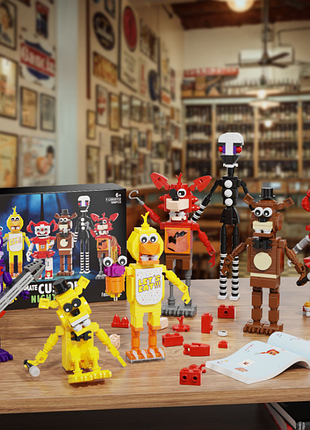 Детский конструктор fnaf custom аниматроники 5 ночей с фредди фигурки игровые, five nights at freddy's 696 деталей, набор фигурок 4