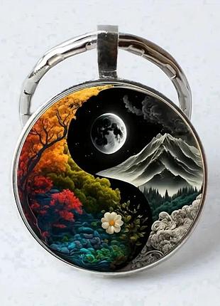 Брелок амулет металевий для ключів інь-янь бонсай гори 54 мм