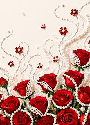Перлинна алмазна мозаїка colorart красиві троянди 40х50 см, круглі перлинні стрази, на підрамнику, часткова викладка mp1801