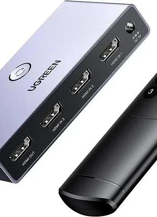 Hdmi перемикач ugreen cm624 3 в 1 8k 60hz 4k 144hz hdr dolby atmos сірий без драйверів