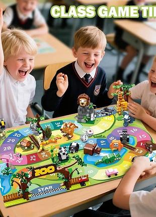 Набор для строительства зоопарка hogokids "23 животного" с игровым ковриком - настольная игра зоопарк с 2 кубиками, 4 игрушки-маши