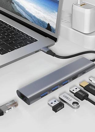 6-в-1 usb-c концентратор, usb-c hdmi адаптер з gigabit ethernet rj45 + порт зарядки pd 100 вт bawanfa tc-603