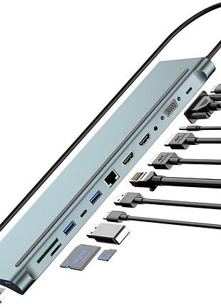 Док-станція usb-c для двох моніторів (12-в-1): адаптер type-c з підтримкою трьох дисплеїв