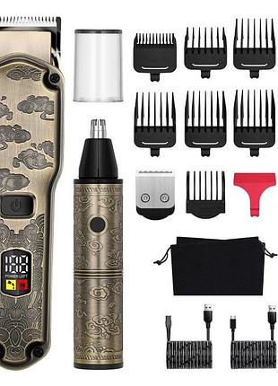 Машинка для стрижки волосся hatteker ht-605 акумуляторна тример для бороди та вусів led дисплей