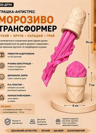 Іграшка-антистрес «морозиво-трансформер», 7х4, рожева