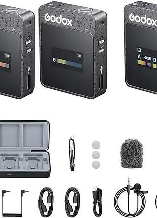 Беспроводная петличная микрофонная система godox movelink ii m2 (2 передатчика + 1 прием + чехол для зарядки)