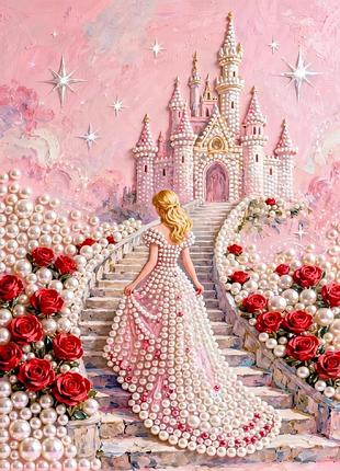 Жемчужная алмазная мозаика colorart загадочная леди 40х50 см, круглые жемчужные стразы, на подрамнике, частичная выкладка mp1803