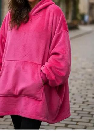 Гарний худі плед для дому рожевий one size