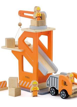 Дерев'яний набір viga toys підйомний кран і самоскид (51616)