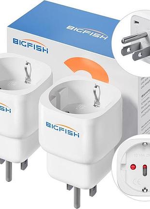 Дорожный адаптер bigfish, 2 шт., тип b, белый, 100-250 в, 13 а, 3250 вт, для ес, америки/канады/таиланду/мексики, с 2 розетками,