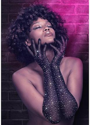 Перчатки в мелкую сетку со стразами calexotics черные 2