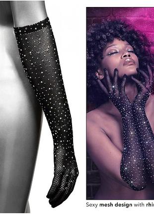 Перчатки в мелкую сетку со стразами calexotics черные 3