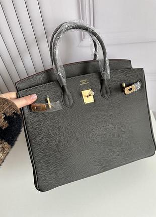 Birkin 35 30 25 premium натуральная кожа брендовая сумка серая фурнитура золото  топ качество