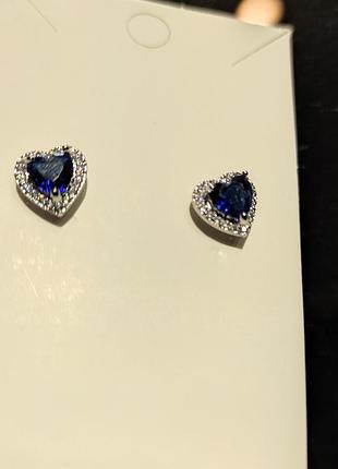 Серьги сердце синие голубые 2