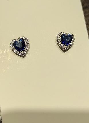 Серьги сердце синие голубые 3