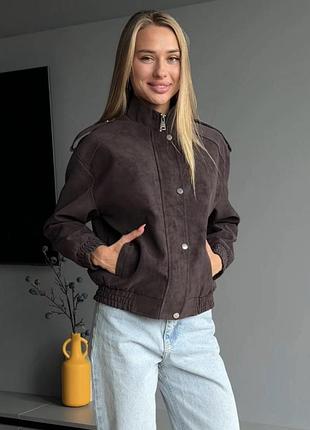 Жіноча якісна шкіряна бомбер куртка шоколад з ефектом vintage