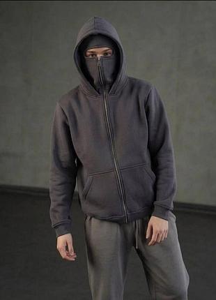 Теплий чоловічий zip-худі с балаклавою.
