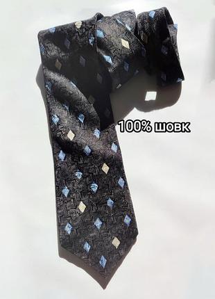 Краватка 100% шовк jefferson bridge pure silk малюнок чоловіча широкий галстук синій принт silk seta seda вінтаж сілк шовкова