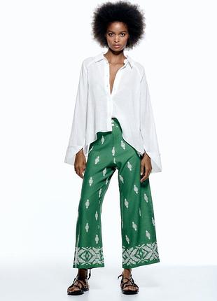 Брюки палаццо zara з вишивкою льон