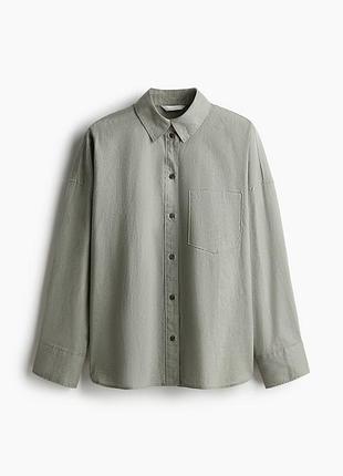 Хакі, сіра лляна оверсайз, пряма сорочка, рубашка h&m