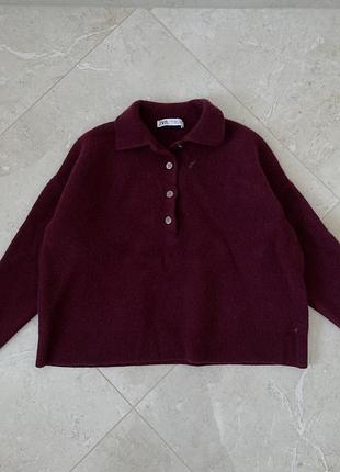 Светр з вовни zara бордовий
