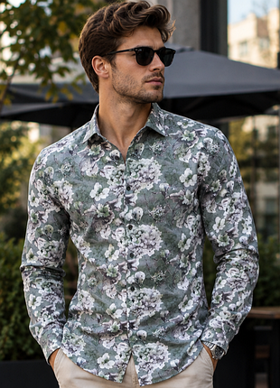 Шикарная хлопковая рубашка в цветочный принт dressmann premium cotton slim fit made in india