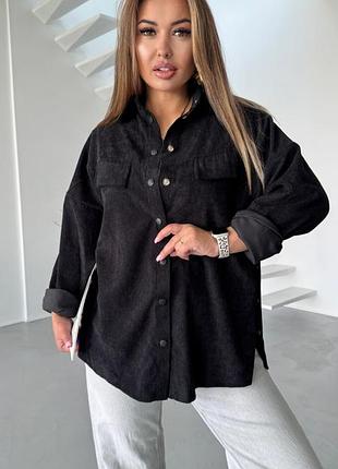 Рубашка женская вельветовая с кнопками по бокам черный s, m, l, xl