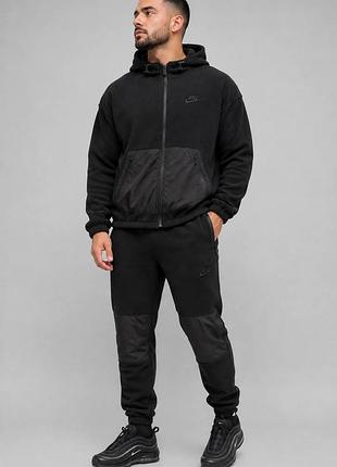 Флісовий спортивний костюм чоловічий чорний nike polar fleece! костюм флисовый спортивный мужской nike! костюм флис + плащевка! размеры s-6xl!