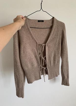 Укорочений кардиган / светр massimo dutti на зав'язках з вовною та кашеміром