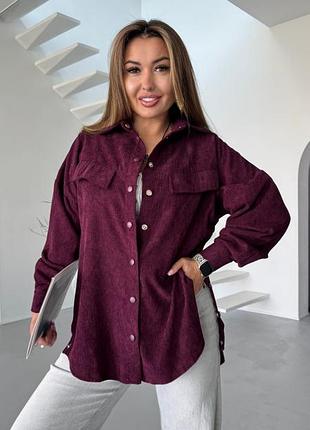 Сорочка жіноча вельветова з кнопками по боках бордовий  s, m, l, xl