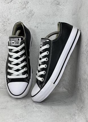 Низькі чорні шкіряні кеди converse all star chuck taylor