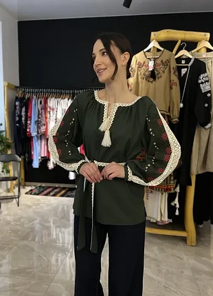 Вишиванка жіноча військова дубочки, зелена
